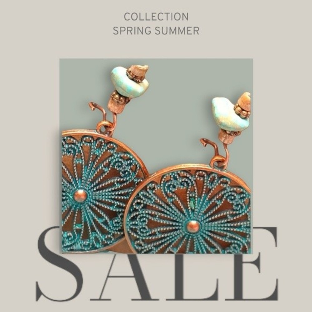 Turquoise Patina Look Circle Dangle Pierced Earrings